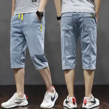 מכנסי ג 'ינס קצרים של גברים דק אופנה התיכון מכנסיים 2021 חדש חופשי הקיץ מזדמנים Capris שחור ג' ינס גברים בגדי היפ הופ חם אופנת רחוב