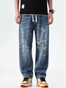 ג 'ינס מגמת יפן רעוע כביסה באגי שרוך רטרו ג' ינס לגברים ונשים Y2k ג ' ינס של גברים מכנסיים
