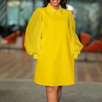 אלגנטי אפריקה שמלות לנשים 2023 מסיבת הקיץ שמלת חרוזים חלוק נשי רשת שרוול Midi שמלה אפריקה בגדים