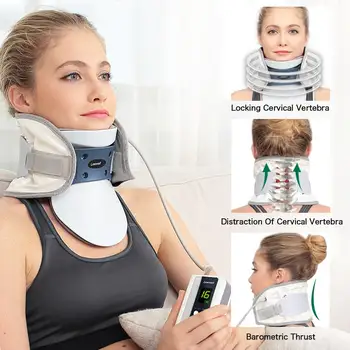 פנאומטי קשחת חוליות צווארית אכפת לי חגורה טיפול אוויר גרירה יחידה המכשיר הצוואר הלחץ צווארון להקלה על הכאב
