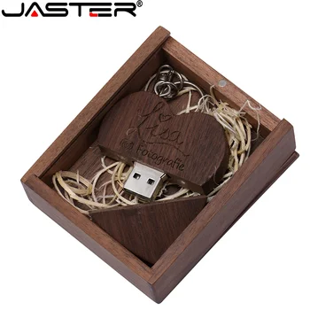 ג ' סטר מעץ הלב כונן הבזק מסוג USB מקל זיכרון Pendrive 4gb-16gb 32gb 64GB לוגו מותאם אישית צילום חתונה, מתנה