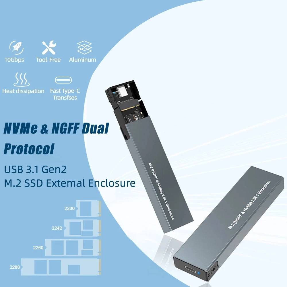 GUDGA כפול פרוטוקול מ. 2 NVMe SSD מקרה 10Gbps USB3.1 Gen2 NVMe המתחם,M2 SATA NGFF 5Gbps SSD במקרה USB-C ל-USB-Ssd מתאם - 4