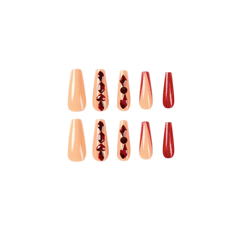 24Pcs קלרט Rhinestones מסמר טיפים בלינג Glitter3D אדום כיסוי מלא לחץ על ציפורניים עם דבק צרפתי מזויף שווא אמנות ציפורן האצבעות - 4