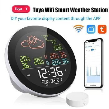 Tuya Wifi תחנת מזג אוויר טמפרטורה דיגיטלי לחות זמן לוח שנה שעון מעורר חכם האלחוטי החדש מדחום תחנת