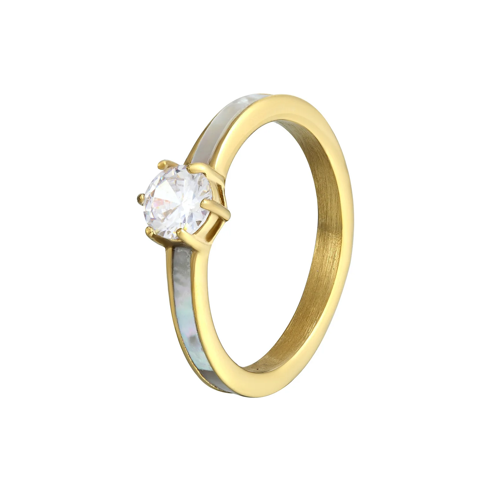 יוקרה קריסטל טיטניום פלדה נשים טבעת לבן ים פגז קריסטל טבעת של הזוג טבעת האהבה תכשיט מתנה - 5