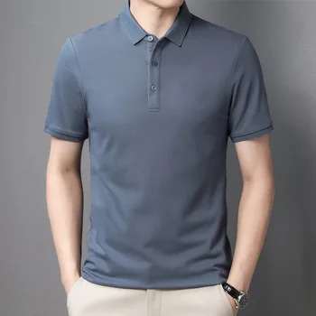 גברים מוצק צבע חולצת פולו שרוול קצר דש מגניב משי כותנה יומי החולצה מזדמנים עבור גברים העליונה של בגדי גולף ללבוש בקיץ
