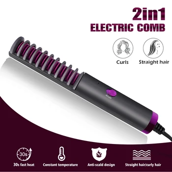 2 ב-1 חשמלי מסרק מחליק שיער מברשת חימום מהיר מסלסל שיער חם מסרק שיער crimper