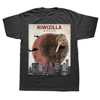 Kiwizilla מצחיק קיווי ניו זילנד חובבי הציפורים חולצה גרפי שטחי כותנה, אופנת רחוב שרוול קצר לגברים גודל חולצה